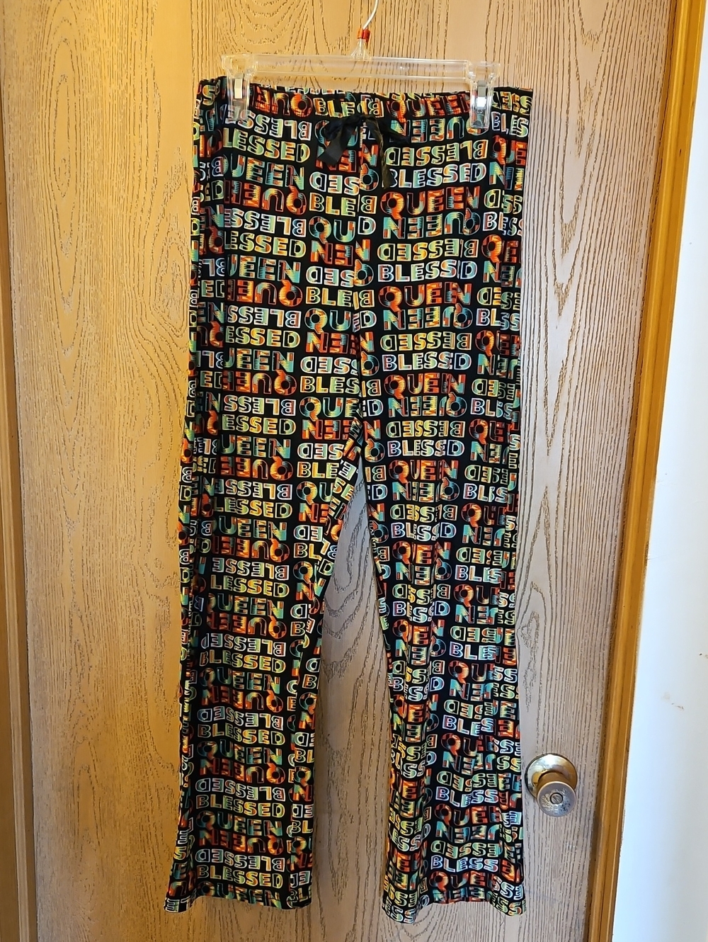 Black 'Blessed Queen' Graphic Pajama Pants